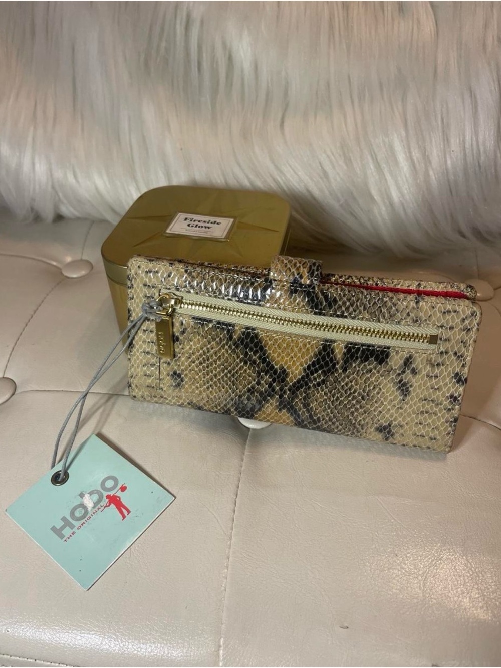 HOBO Beige Snakeskin Zip Wallet with Gold Hardware